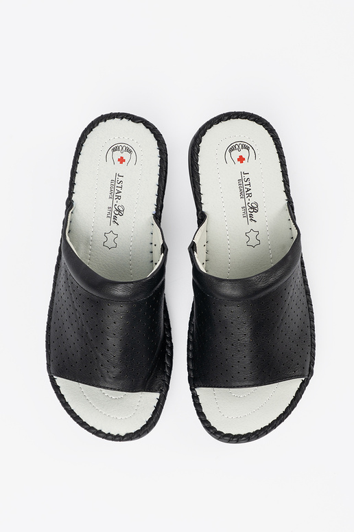 Pantoufles avec inserts en cuir noires Pantoufles avec inserts en cuir noires