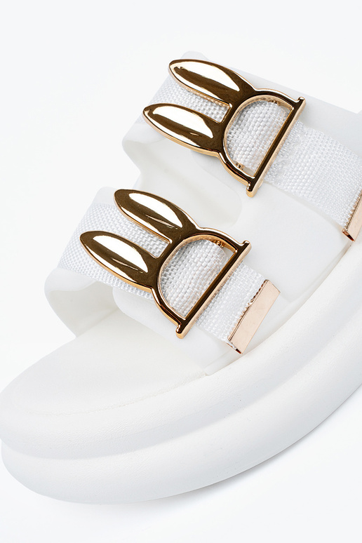 Mules blanches avec boucles dorées et...