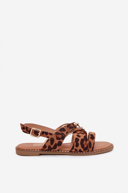 Sandales pour femmes avec des talons larges Ze couleur doréemi Goujons avec des motifs en fourrure de léopard Zanira