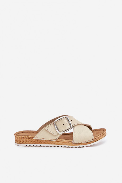 Pantoufles en cuir Féminin avec boucles Inblu VO0004GU beige Pantoufles en cuir Féminin avec boucles Inblu VO0004GU beige