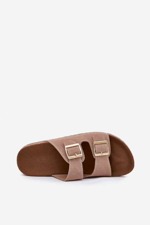 Pantoufles pour femmes Ze couleur doréemi avec bouclesmi I Przeszyciami couleur kaki Lunera Pantoufles pour femmes Ze couleur doréemi avec bouclesmi I Przeszyciami couleur kaki Lunera