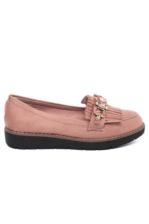 couleur rose en daim mocassins décoré de cristaux