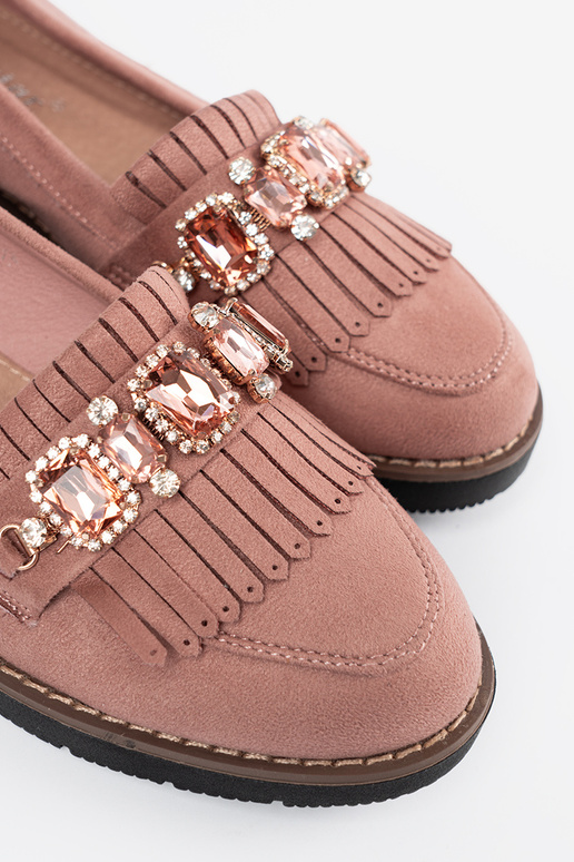 couleur rose en daim mocassins décoré de cristaux
