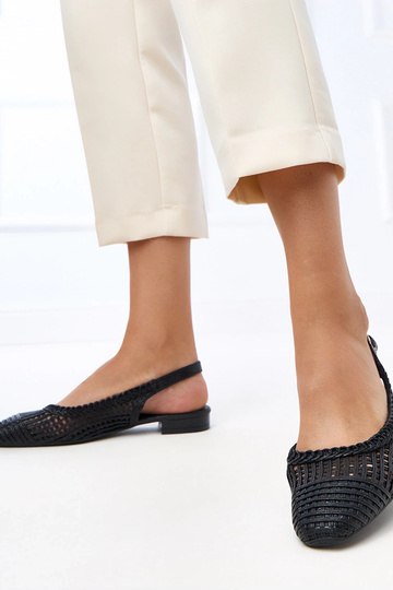 Ballerines noires ajourées à talon ouvert Eve