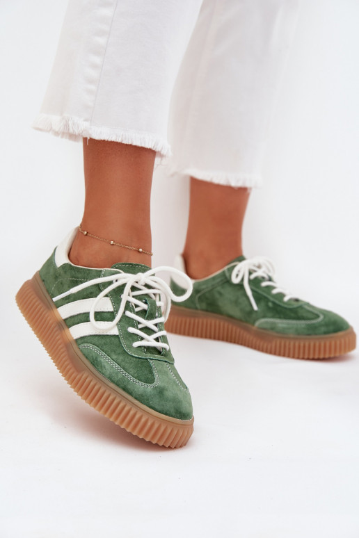 en daim Chaussures modèle baskets Féminin avec une plateforme couleur verte Venera