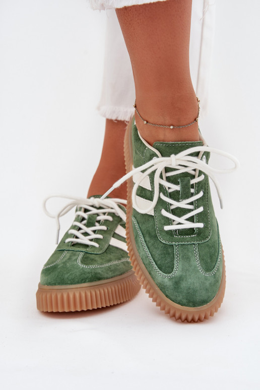 en daim Chaussures modèle baskets Féminin avec une plateforme couleur verte Venera