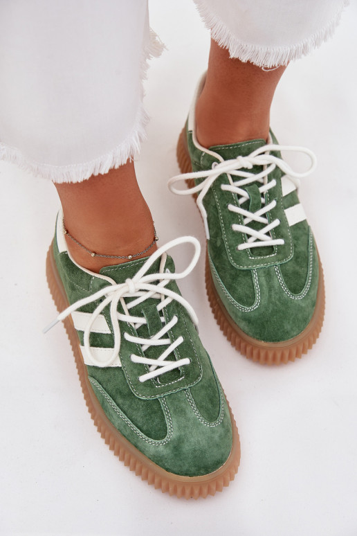 en daim Chaussures modèle baskets Féminin avec une plateforme couleur verte Venera