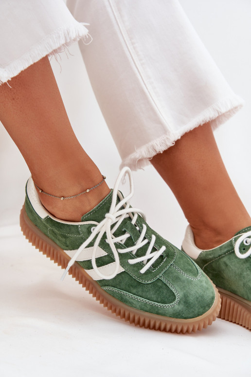 en daim Chaussures modèle baskets Féminin avec une plateforme couleur verte Venera