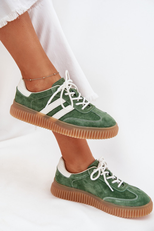 en daim Chaussures modèle baskets Féminin avec une plateforme couleur verte Venera