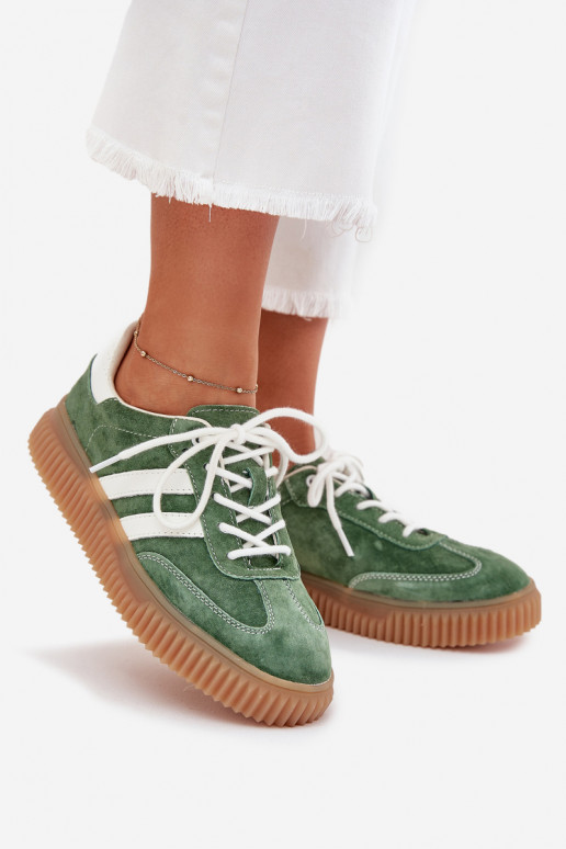 en daim Chaussures modèle baskets Féminin avec une plateforme couleur verte Venera