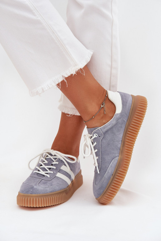 en daim Chaussures modèle baskets Féminin avec une plateforme couleur bleue Venera
