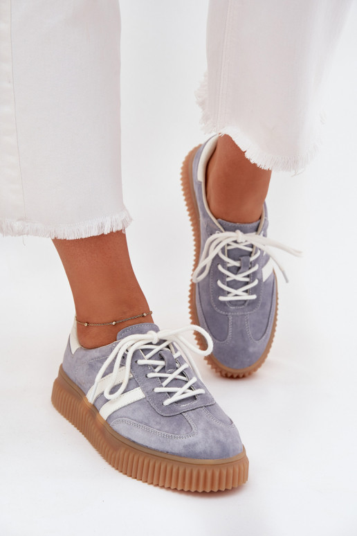 en daim Chaussures modèle baskets Féminin avec une plateforme couleur bleue Venera