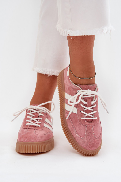 en daim Chaussures modèle baskets Féminin avec une plateforme couleur rose Venera