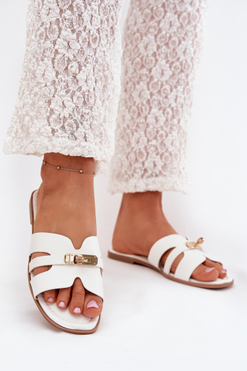 isocèle Pantoufles pour femmes Z avec des bandesem I couleur doréem Detalem couleur blanche Kerenza 2