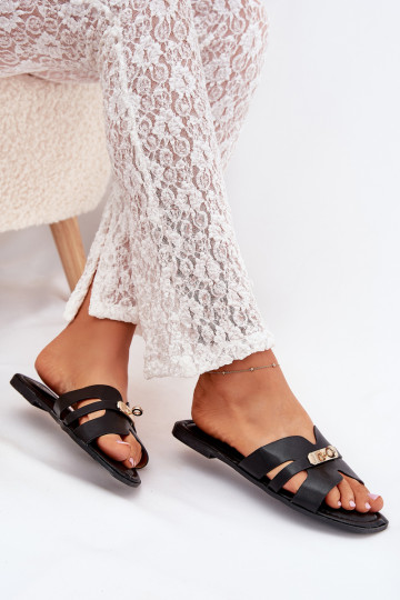 isocèle Pantoufles pour femmes Z avec des bandesem I couleur doréem Detalem couleur noire Kerenza