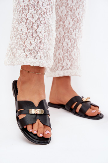 isocèle Pantoufles pour femmes Z avec des bandesem I couleur doréem Detalem couleur noire Kerenza 2