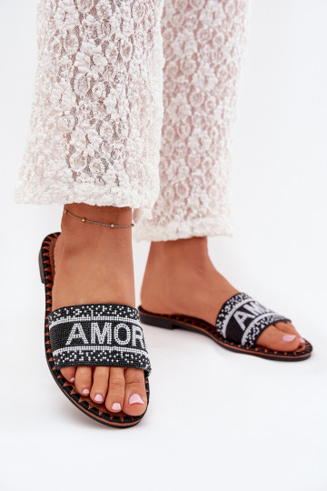 Chaussons pour femmes avec talons larges et décoration Amore couleur noire Avelina 2