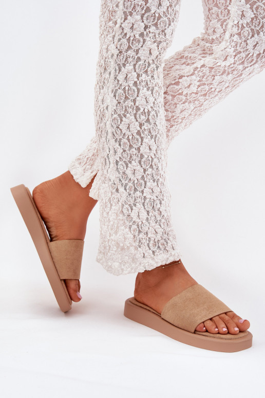 Pantoufles pour femmes avec une plateforme Z en daim écologiqueu beige Jorina