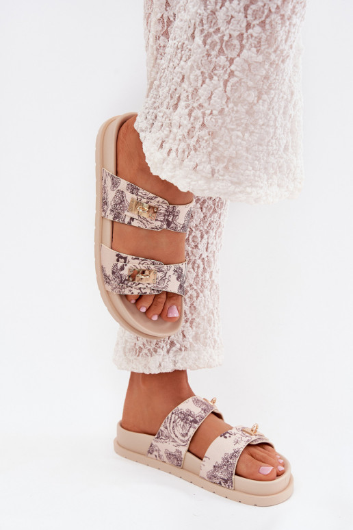 À motifs Pantoufles pour femmes avec une plateforme beige Sorina