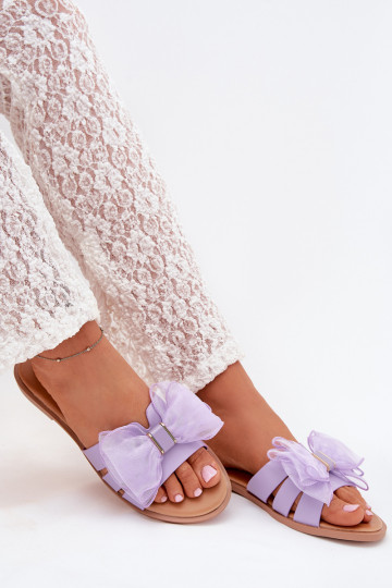 Chaussons pour femmes avec talons larges Z et nœud en tulle couleur violette Tanira