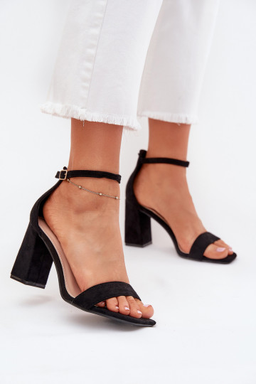 Sandales à talons pour femmes en daim écologique, couleur noire Elirae