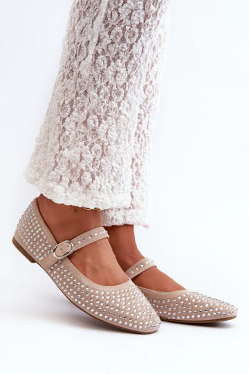 Ballerines Eco Suede en Ozdobione Avec strass beige Tinara 2