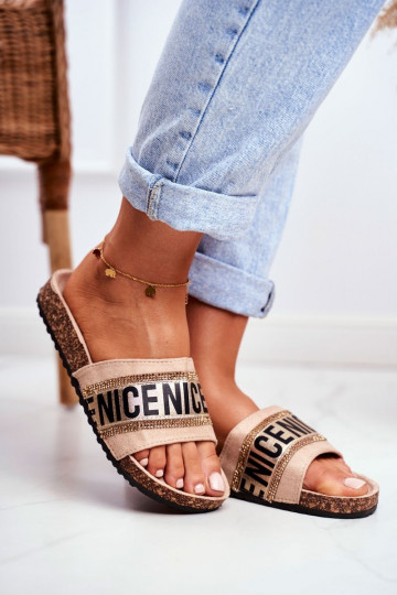Pantoufles avec strass, couleur sable Be Nice
