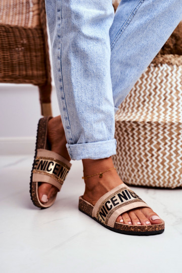 Pantoufles avec strass, couleur sable Be Nice 2