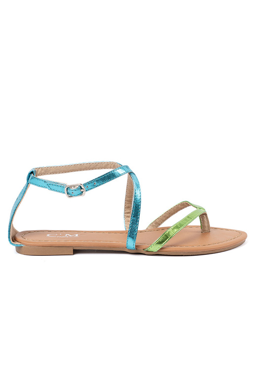 isocèle des sandales z zielono bleumi paseczkami