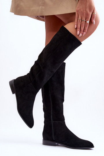 en daim bottes avec des talons larges couleur noire Eelin 2
