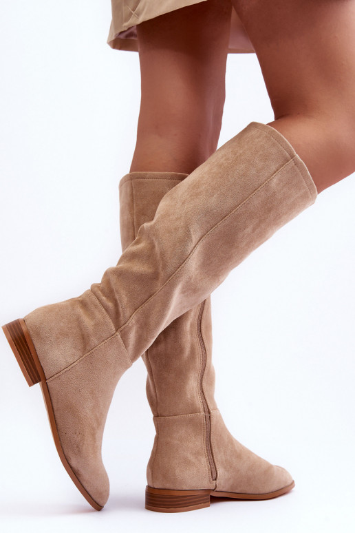 en daim bottes avec des talons larges beige Eelin