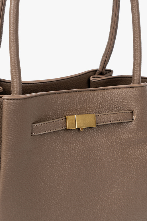 Sac à main/sac shopper taupe avec fermoir