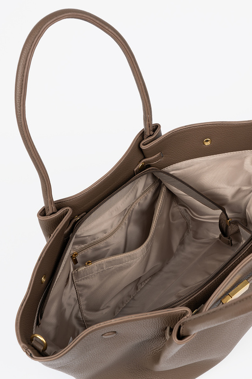 Sac à main/sac shopper taupe avec fermoir