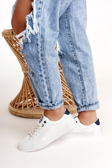 Baskets en cuir naturel BIG STAR BB274211 blanc et bleu marine