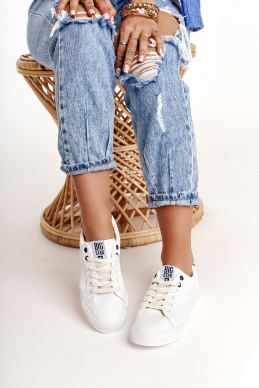 Baskets en cuir naturel BIG STAR BB274211 blanc et bleu marine
