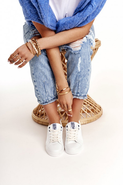 Baskets en cuir naturel BIG STAR BB274211 blanc et bleu marine