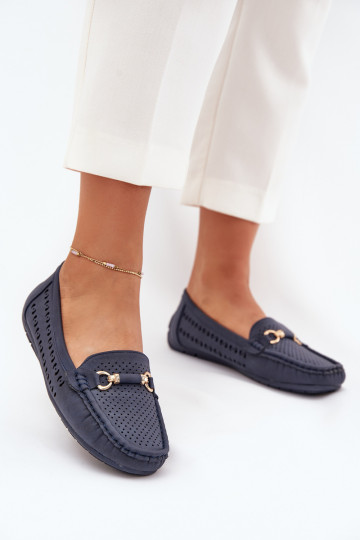 mocassins pour femmes avec des éléments ajourés avec des ornements bleu foncé Kaydance