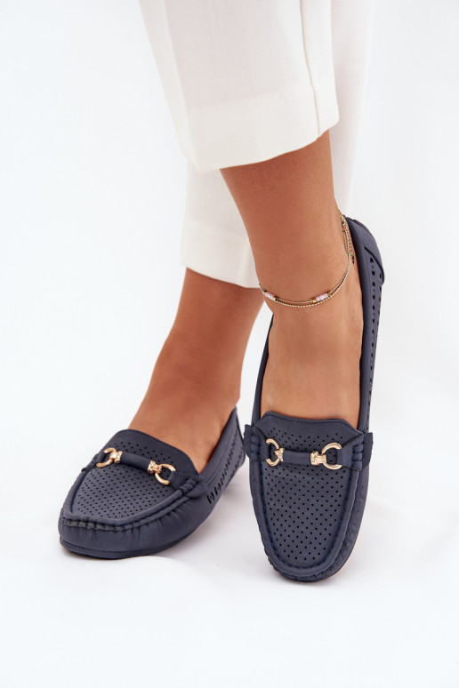 mocassins pour femmes avec des éléments ajourés avec des ornements bleu foncé Kaydance mocassins pour femmes avec des éléments ajourés avec des ornements bleu foncé Kaydance