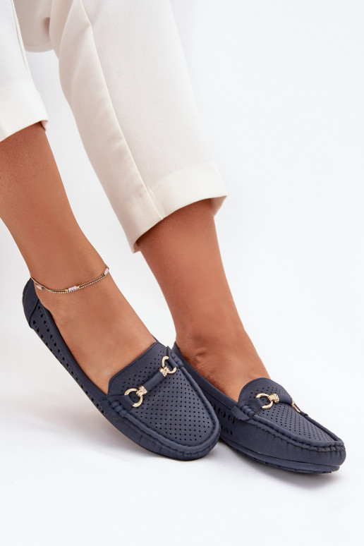 mocassins pour femmes avec des éléments ajourés avec des ornements bleu foncé Kaydance mocassins pour femmes avec des éléments ajourés avec des ornements bleu foncé Kaydance