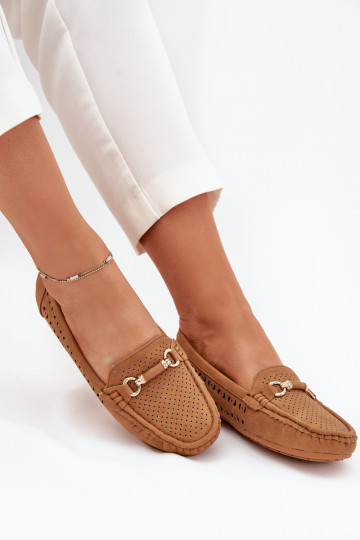 Mocassins pour femmes avec éléments ajourés et ornements de couleur marron Kaydance