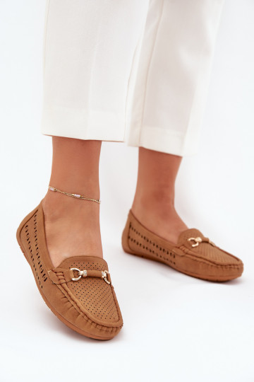 Mocassins pour femmes avec éléments ajourés et ornements de couleur marron Kaydance 2