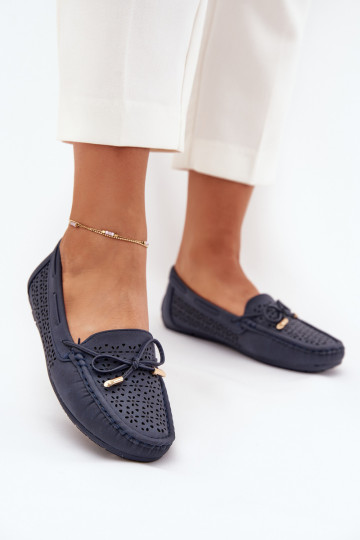 mocassins pour femmes avec des éléments ajourés I DANSiązaniem bleu foncé Mirisa 2