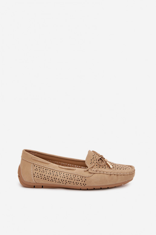 mocassins pour femmes avec des éléments ajourés I DANSiązaniem couleur kaki Mirisa mocassins pour femmes avec des éléments ajourés I DANSiązaniem couleur kaki Mirisa