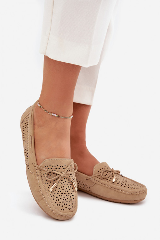mocassins pour femmes avec des éléments ajourés I DANSiązaniem couleur kaki Mirisa mocassins pour femmes avec des éléments ajourés I DANSiązaniem couleur kaki Mirisa