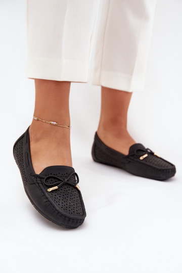Mocassins pour femmes avec éléments ajourés et lacets de couleur noire Mirisa 2