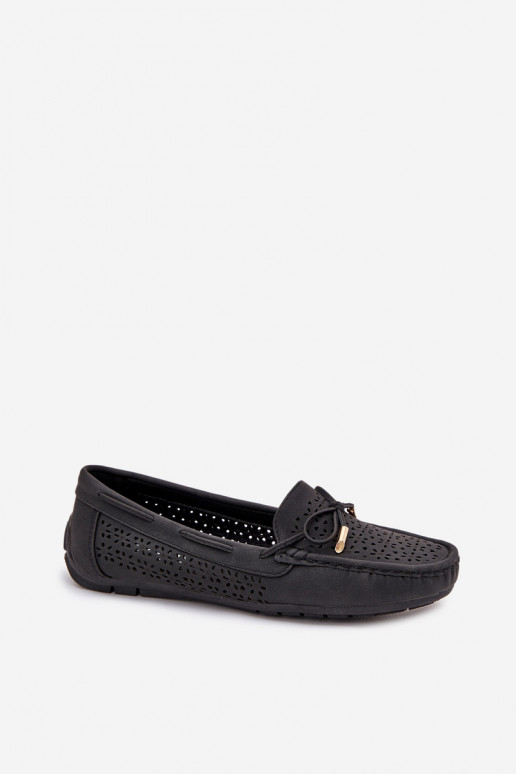 mocassins pour femmes avec des éléments ajourés I DANSiązaniem couleur noire Mirisa mocassins pour femmes avec des éléments ajourés I DANSiązaniem couleur noire Mirisa