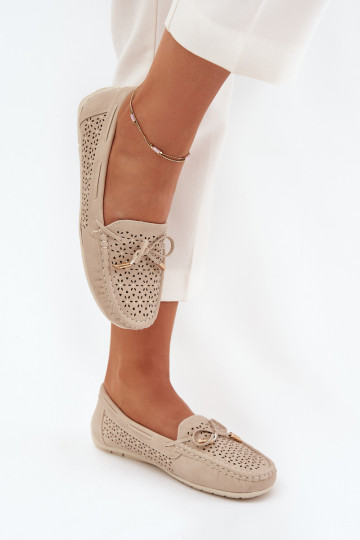 mocassins pour femmes avec des éléments ajourés I DANSiązaniem beige Mirisa