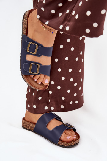 Mules femmes bleu foncé avec plateforme et boucles Vesina