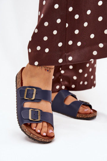 Féminin Chaussons avec une plateforme avec boucles bleu foncé Vesina 2