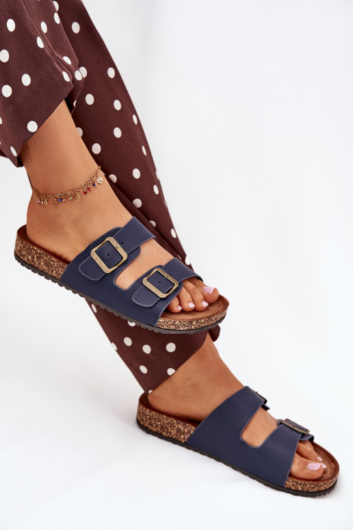 Féminin Chaussons avec une plateforme avec boucles bleu foncé Vesina Féminin Chaussons avec une plateforme avec boucles bleu foncé Vesina